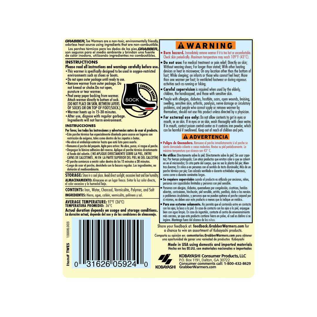 Bulk Grabber® Adhesive Toe Warmers | 8 Displays, 320 Pair